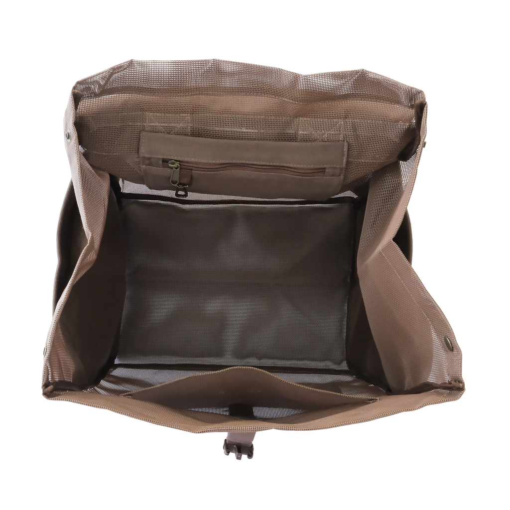 Top view of the Sande Beach Hauler mesh backpack in Espresso chocolate brown, showing the open top and spacious interior for beach gear.