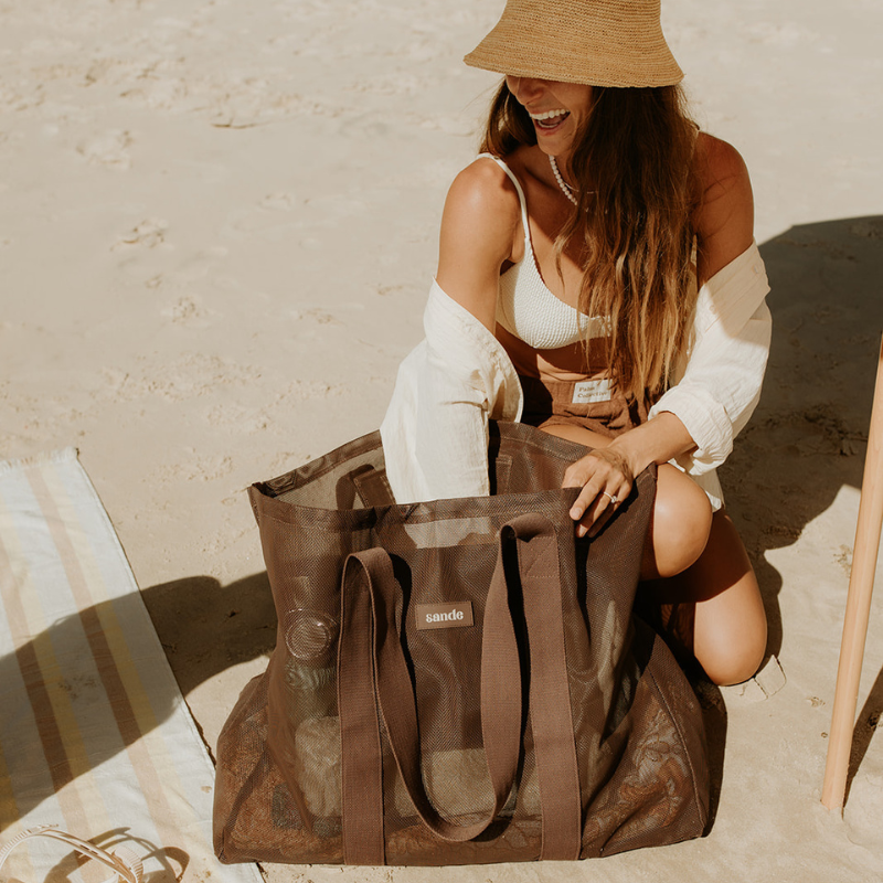 Buy Oversized Chocolate Brown Mesh Beach Bag Online | Sande Beach Buy Oversized Chocolate Brown Mesh Beach Bag Online | Sande Beach