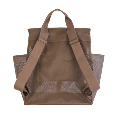 Rear view of the Sande Beach Hauler mesh backpack in Espresso chocolate brown, featuring ergonomic backpack strap configuration for easy, comfortable carrying.