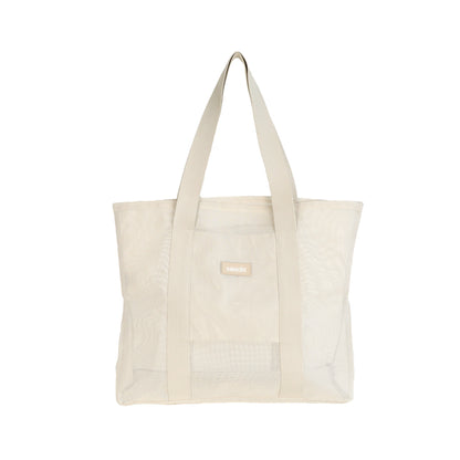 Front view of the Sande™ Beach Hauler -Mini mesh beach bag in Sand/Neutral against a white background, highlighting its spacious interior, durable mesh fabric, and family-friendly design, perfect for beach outings and outdoor activities.